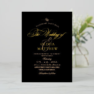 Invitation En Aluminium Mariage photo moderne Gold Black et White