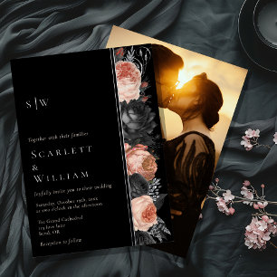Invitation En Aluminium Mariage photo monogramme gothique vintage noir FOI