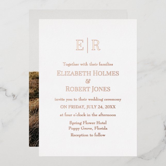 Invitation En Aluminium Mariage photo personnalisé rose or et blanc (Recto/Verso)