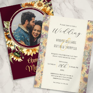 Invitation En Aluminium Mariage photo personnalisé Sunflower Bourgogne et 