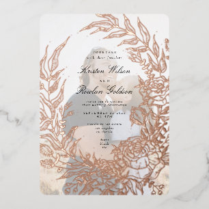 Invitation En Aluminium Mariage photo rose Gold Flower Wreath Emerald