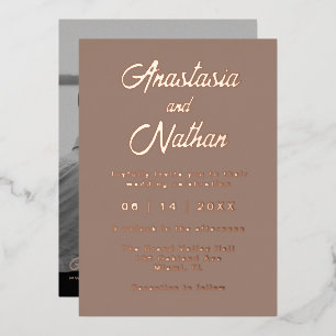 Invitation En Aluminium Mariage Photo Taupe Or Rose