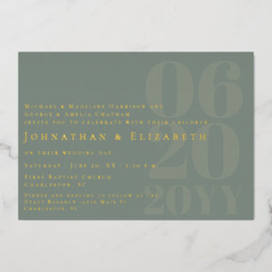 Invitation En Aluminium Mariage Photo Typographie Gras Minimaliste Vert Sa