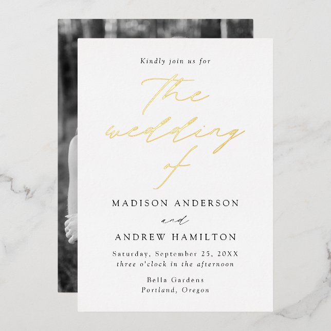 Invitation En Aluminium Mariage photo White and Gold Modern Elegance (Recto/Verso)