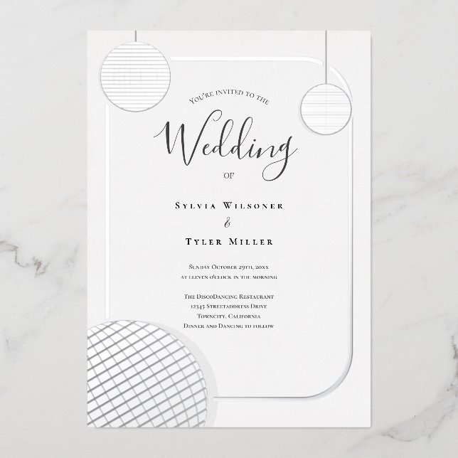 Invitation En Aluminium Mariage rétro Disco Ball Argent (Recto)