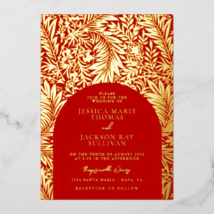 Invitation En Aluminium Mariage romantique floral rouge et or
