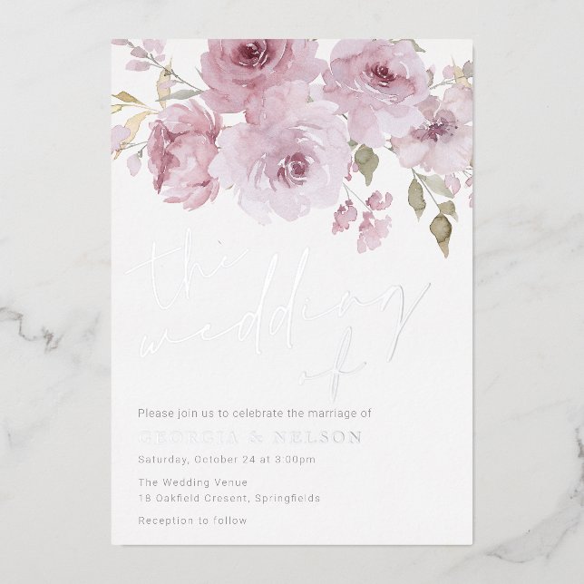 Invitation En Aluminium Mariage Rose Blush & Silver Dusty (Recto)