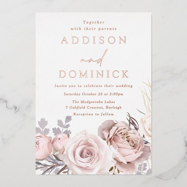 Invitation En Aluminium Mariage rose de flûte d'or Foil (Recto)