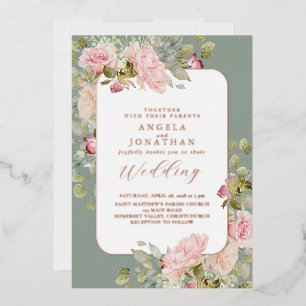 Invitation En Aluminium Mariage rose d'or vert olive