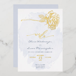 Invitation En Aluminium MARIAGE   Rose doré sur Dusty Blue