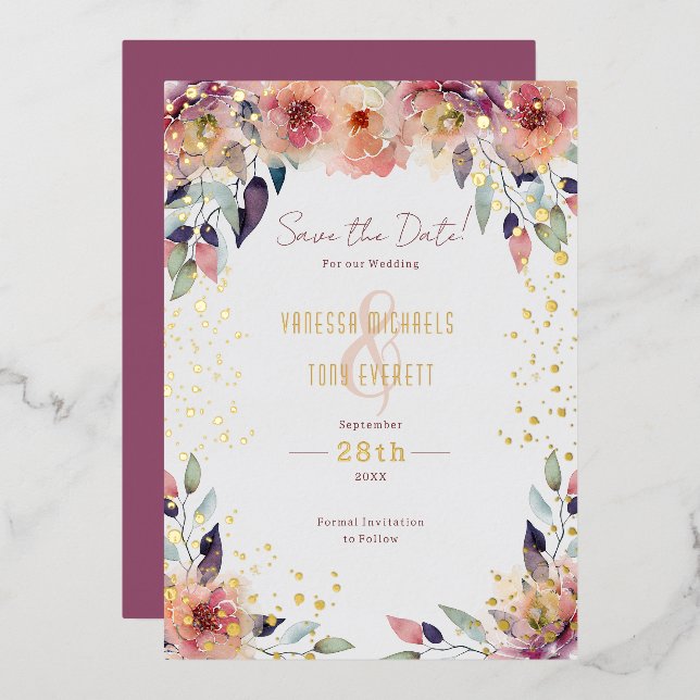 Invitation En Aluminium Mariage rose en cascade Enregistrer la date (Recto/Verso)