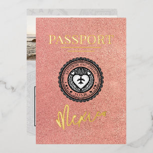 Invitation En Aluminium Mariage rose Gold Mexico Passport
