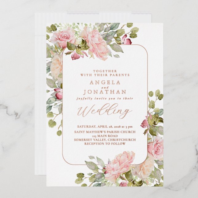 Invitation En Aluminium Mariage rose Gold Pastel Florals (Enveloppe)