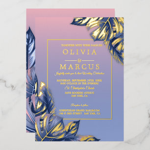 Invitation En Aluminium Mariage   Rose Poussiéreux Bleu Poussiéreux Feuill
