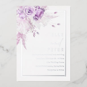 Invitation En Aluminium Mariage Rose Silver Foil & Lavender