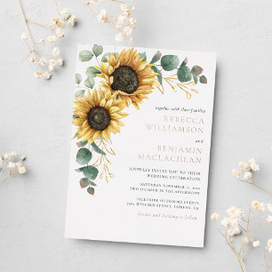 Invitation En Aluminium Mariage Rustique Fleur de Tournesol Rose Doré