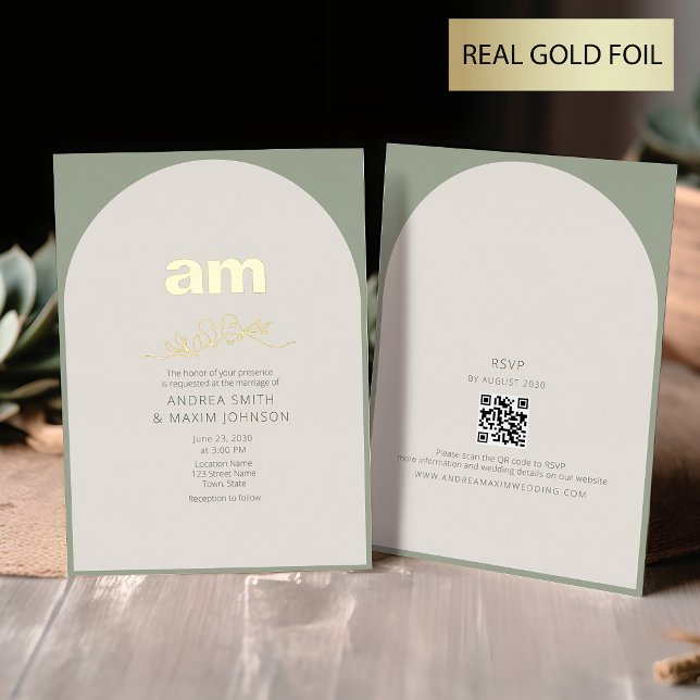 Invitation En Aluminium Mariage Sage Green et Gold (Créateur téléchargé)