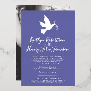 Invitation En Aluminium Mariage simple avec photo en bleu argenté