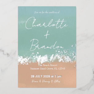 Invitation En Aluminium Mariage Simple de Plage d'Été en Argent