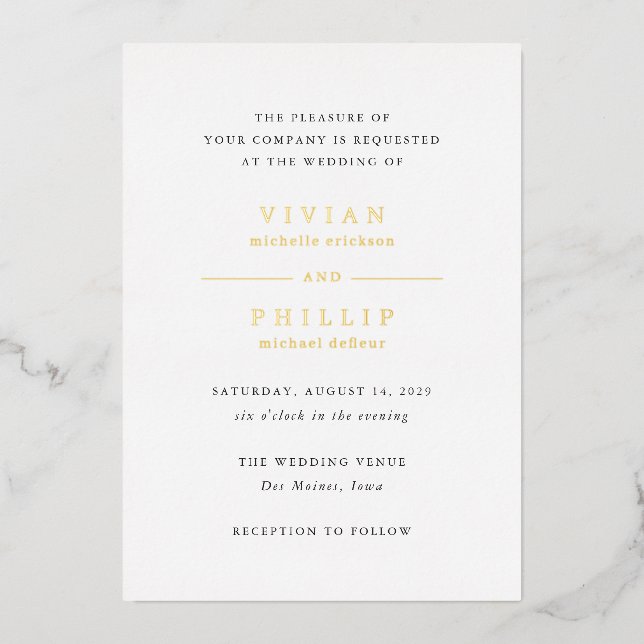 Invitation En Aluminium Mariage simple et élégant de Vivian (Recto)