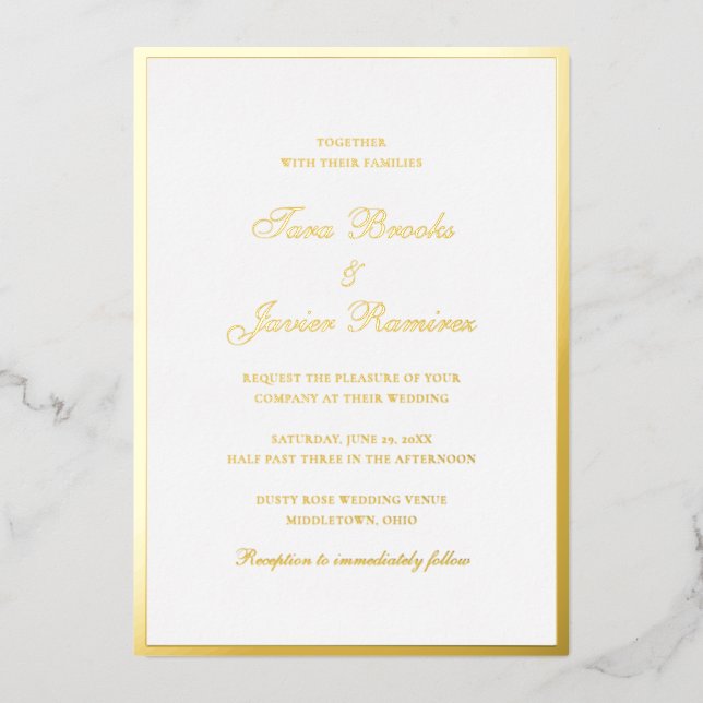 Invitation En Aluminium Mariage simple traditionnel Formal Gold Élégant (Recto)
