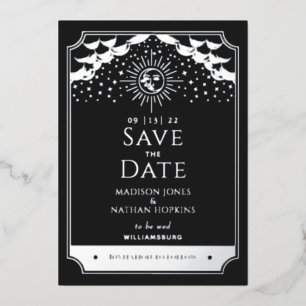 Invitation En Aluminium Mariage Tarot Lune Soleil Argent Noir Enregistrez