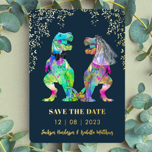 Invitation En Aluminium Mariage Thème Dinosaure Économisez la Date Or