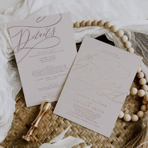 Invitation En Aluminium Mariage Tout En Un Rose Doré Romantique