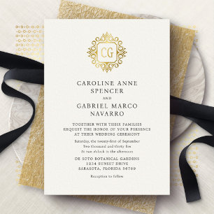 Invitation En Aluminium Mariage Traditionnel Orné Monogramme