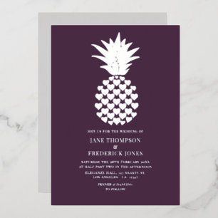 Invitation En Aluminium Mariage Tropical Ananas Rouge Profond & Argent