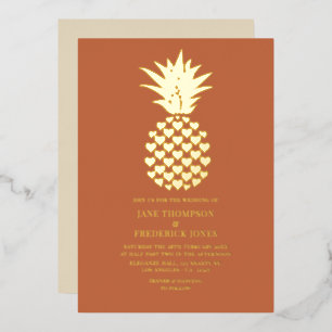 Invitation En Aluminium Mariage Tropical Ananas Terre Cuite & Or