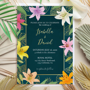 Invitation En Aluminium Mariage tropical de lilas colorés sarcelle et or
