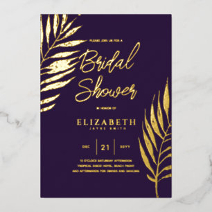Invitation En Aluminium Mariage Tropical Disco Violet FEUILLES D'OR