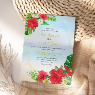 Invitation En Aluminium Mariage Tropical Floral Beach Feuille d'Or