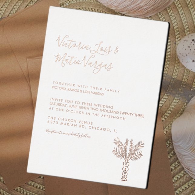 Invitation En Aluminium Mariage tropical simple à main tiré Palm Tree (Créateur téléchargé)