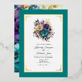 Invitation En Aluminium Mariage turquoise, violet et or