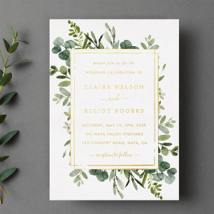 Invitation En Aluminium Mariage Vert Botanique Or