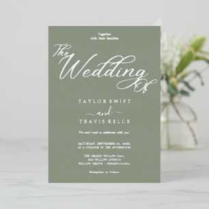 Invitation En Aluminium Mariage Vert Sauge Feuille D'or Romantique 