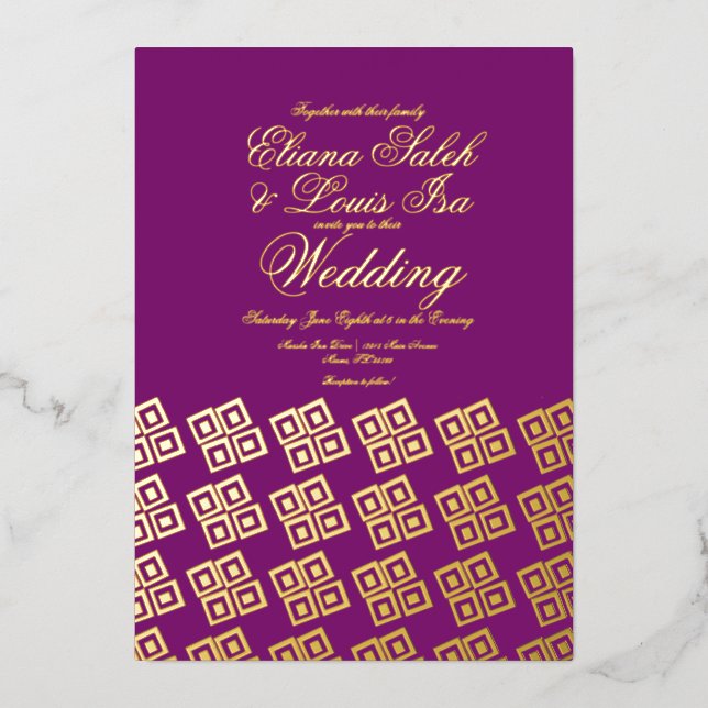 Invitation En Aluminium Mariage violet Ankara africain moderne pressé (Recto)