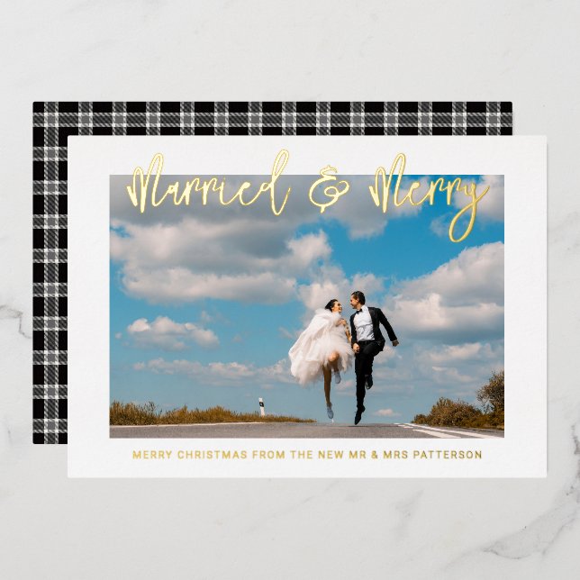 Invitation En Aluminium Marié & Joyeux Mariage M & Mme Premier Noël (Recto/Verso)