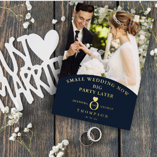 Invitation En Aluminium Mariés Navy Élégant Doré Photo Sophistiqué