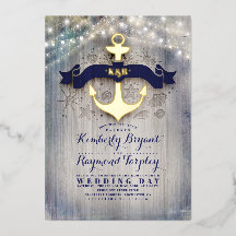 Marine Ancre bleu et or Rustic Beach Mariage