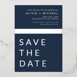 Invitation En Aluminium Marine Bleu Argent Enregistrer la date Élégant