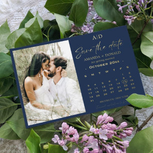 Invitation En Aluminium Marine Blue Gold Calendrier Mariage Enregistrer la