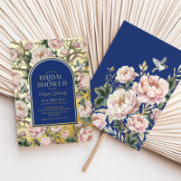 Marine Blue Gold Chinoiserie Fleurs Fête des marié