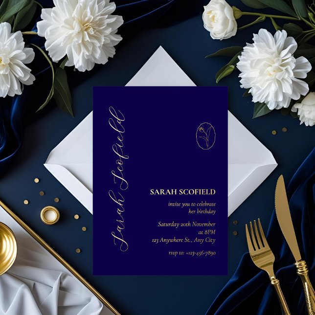 Invitation En Aluminium Marine Blue & Gold Foil 30e anniversaire Invitatio (Créateur téléchargé)