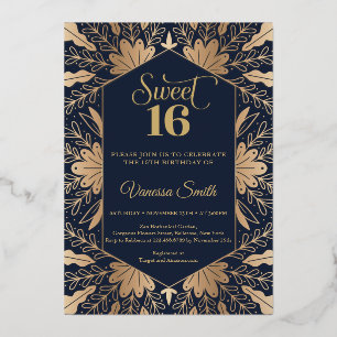 Invitation En Aluminium Marine branchée et véritable feuille d'or feuille