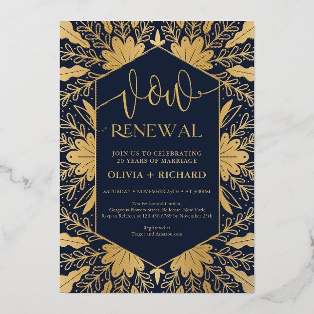 Invitation En Aluminium Marine branchée et véritable feuille d'or renouvel (Recto)