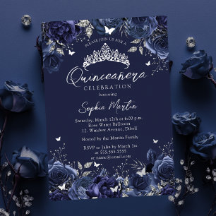 Invitation En Aluminium Marine Enchantant le papillon floral Quinceanera