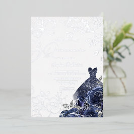 Invitation En Aluminium Marine Floral & Robe Quinceanera Silver Leaf